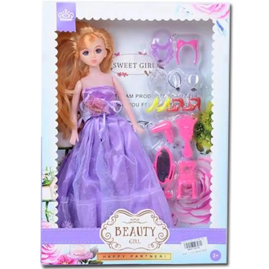 Hercegnő baba lila ruhában 30cm kép 1