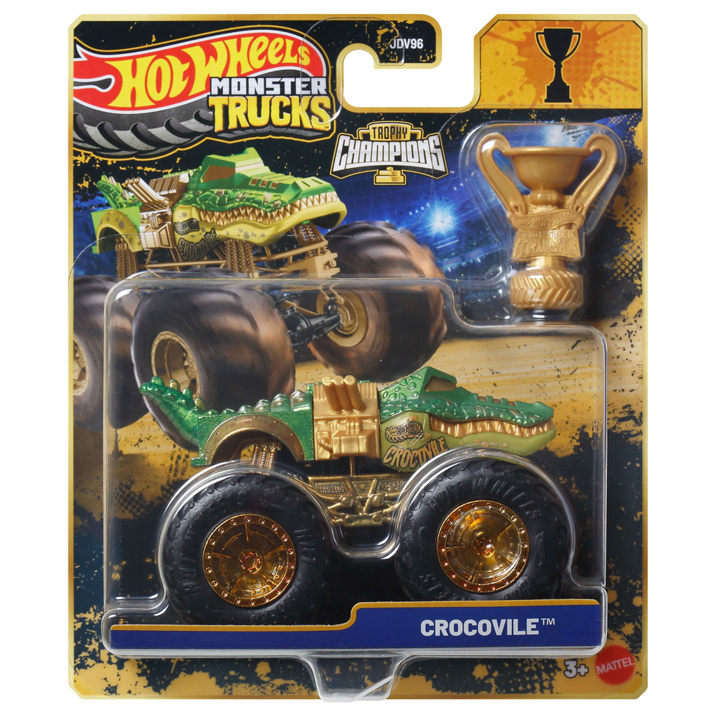 Hot Wheels Monster Trucks: Crocovile bajnok monster kisautó serleggel 1/64 - Mattel kép 1