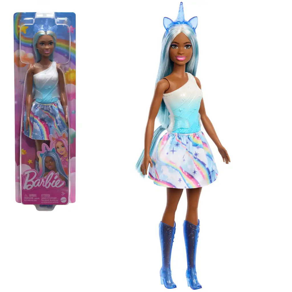 Barbie Dreamtopia: Unikornis baba kék szivárványos ruhában - Mattel kép 1