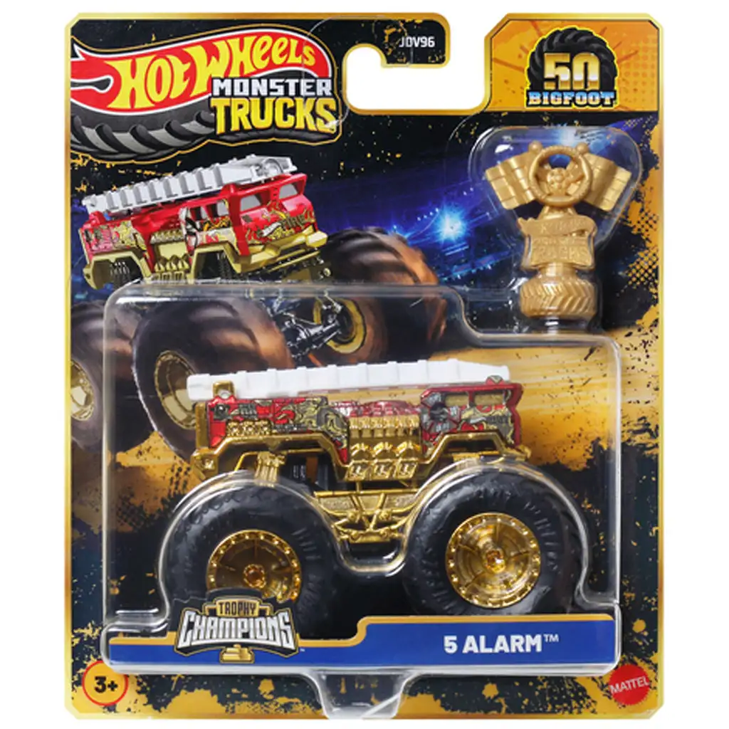Hot Wheels Monster Trucks: 5 Alarm bajnok kisautó serleggel 1/64 - Mattel kép 1