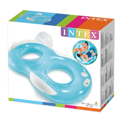 Intex: Dupla háttámlás kerek matrac kék színben 198x117cm kép 2