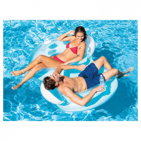 Intex: Dupla háttámlás kerek matrac kék színben 198x117cm kép 1