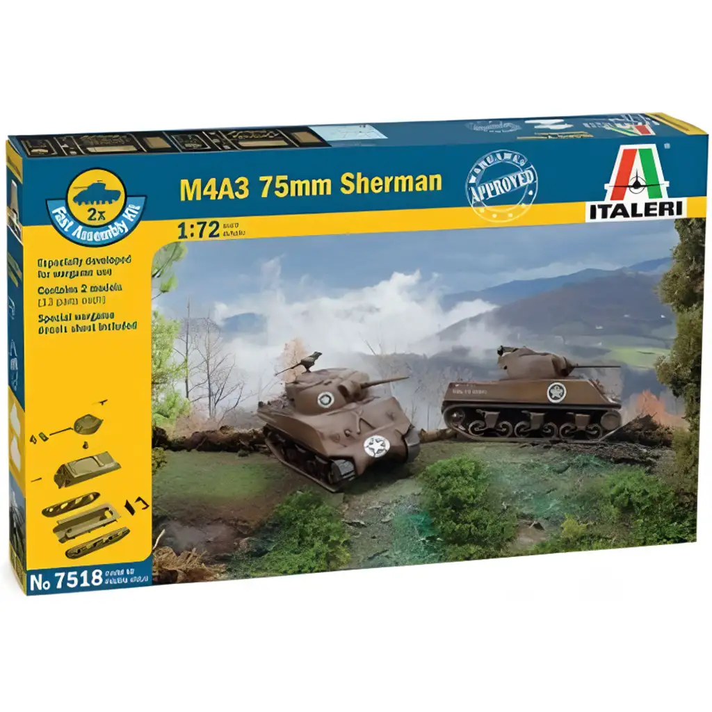 Italeri 1/72 M4A3 75mm Sherman tank 2db-os makett szett kép 1