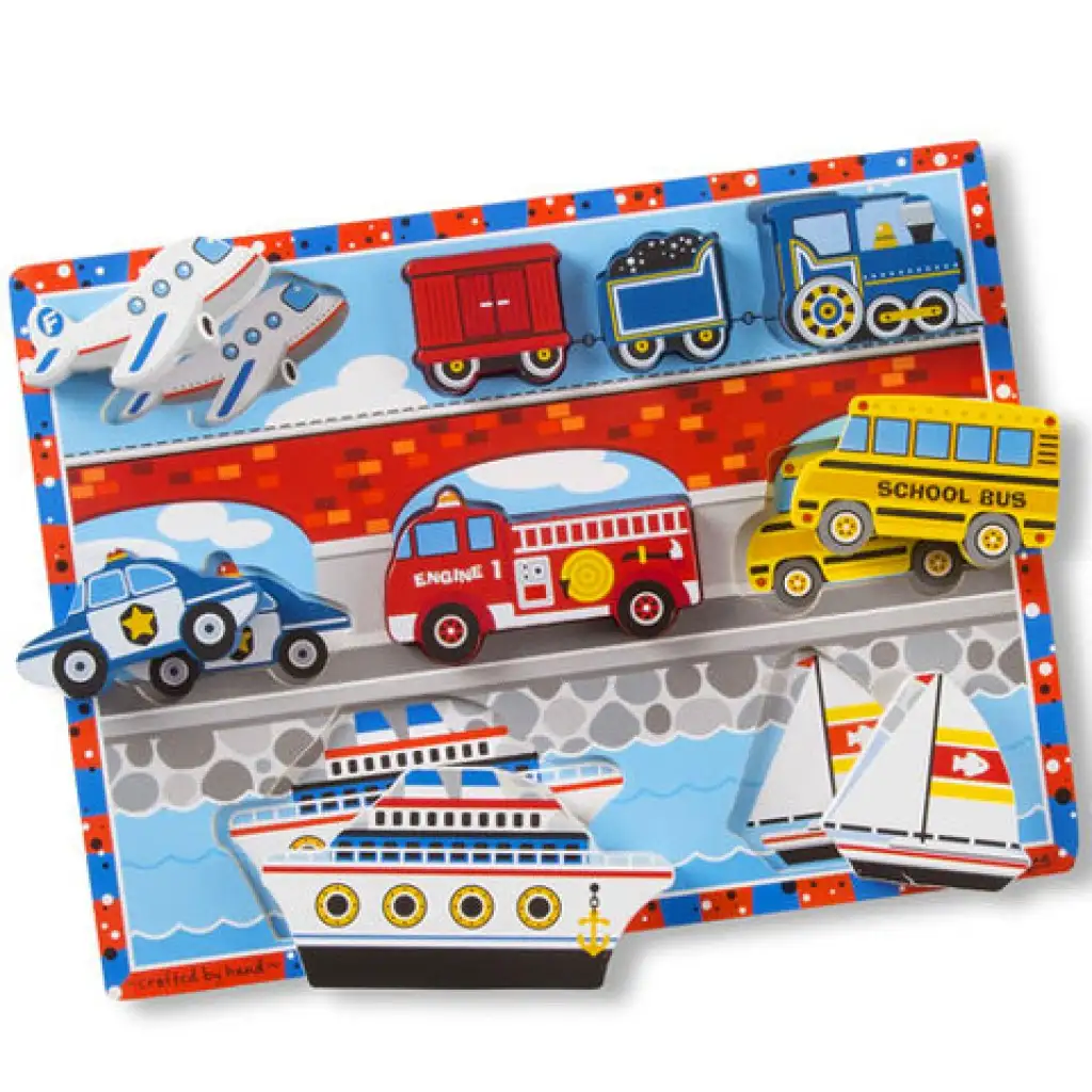 Járműves vastag fa formapuzzle 9 elemmel - Melissa & Doug kép 1