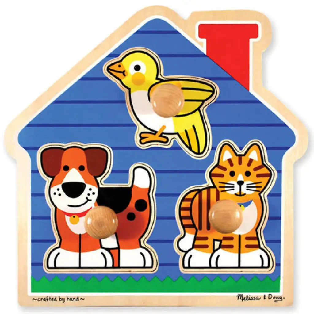 Kiskedvencek fa puzzle fogantyúval - Melissa & Doug kép 1