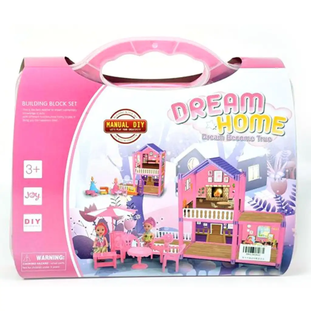 Dream Home pink építhető babaház kiegészítőkkel bőröndben kép 1