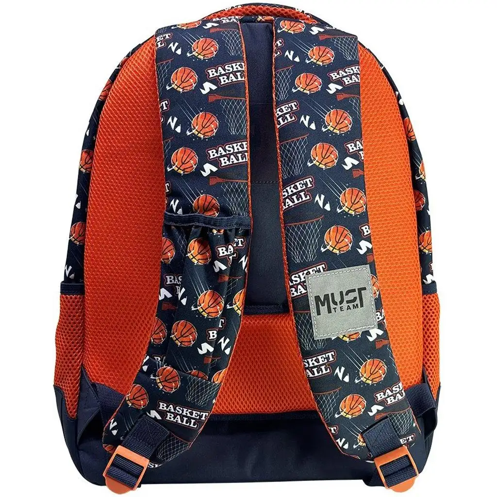 Luna: Must Team kosárlabda mintás narancssárga - kék lekerekített 3 rekeszes iskolatáska, hátizsák 32x18x43cm kép 2