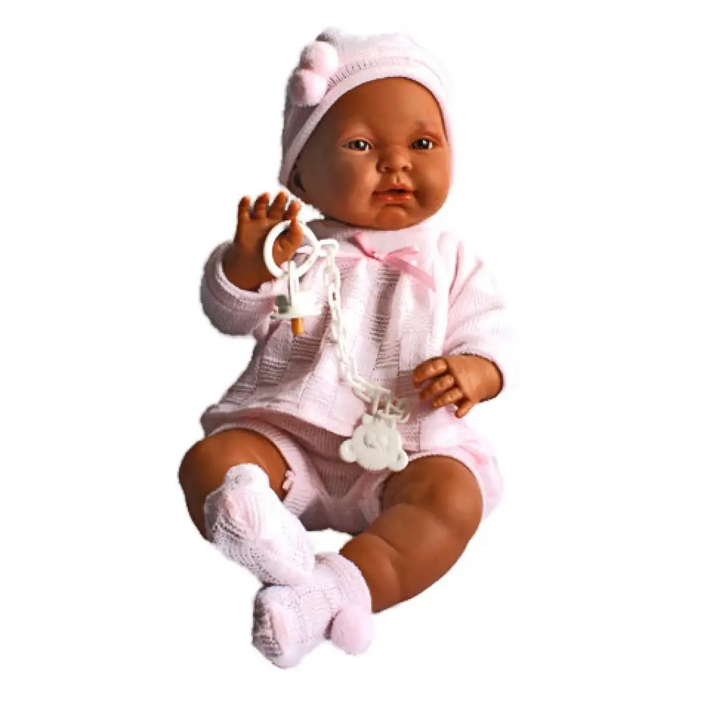 Kreol csecsemő baba rózsaszín ruhában 45cm kép 1