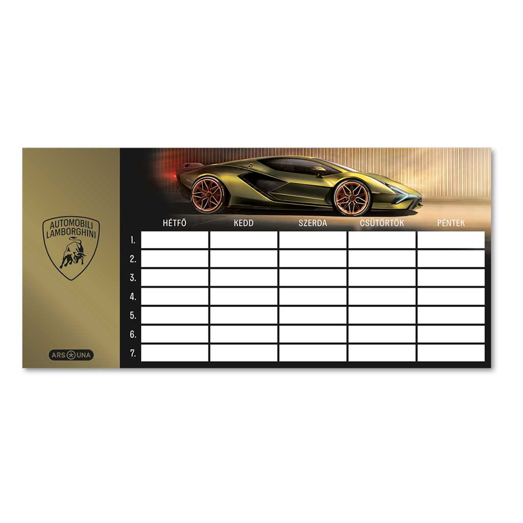 Ars Una: Lamborghini arany színű egylapos, kétoldalas órarend kép 1