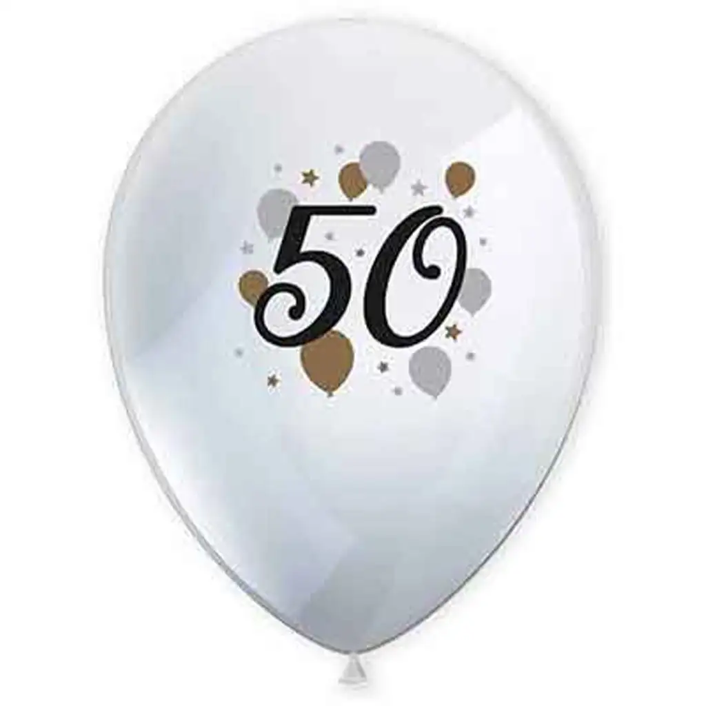 "50" év mintás latex lufi 6db-os szett kép 1