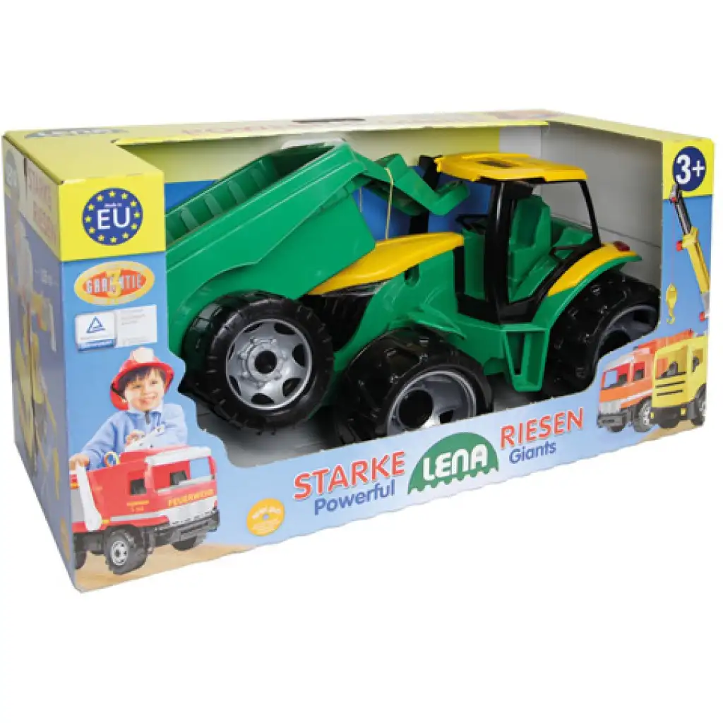 LENA: Óriás traktor utánfutóval zöld/sárga 93cm kép 2