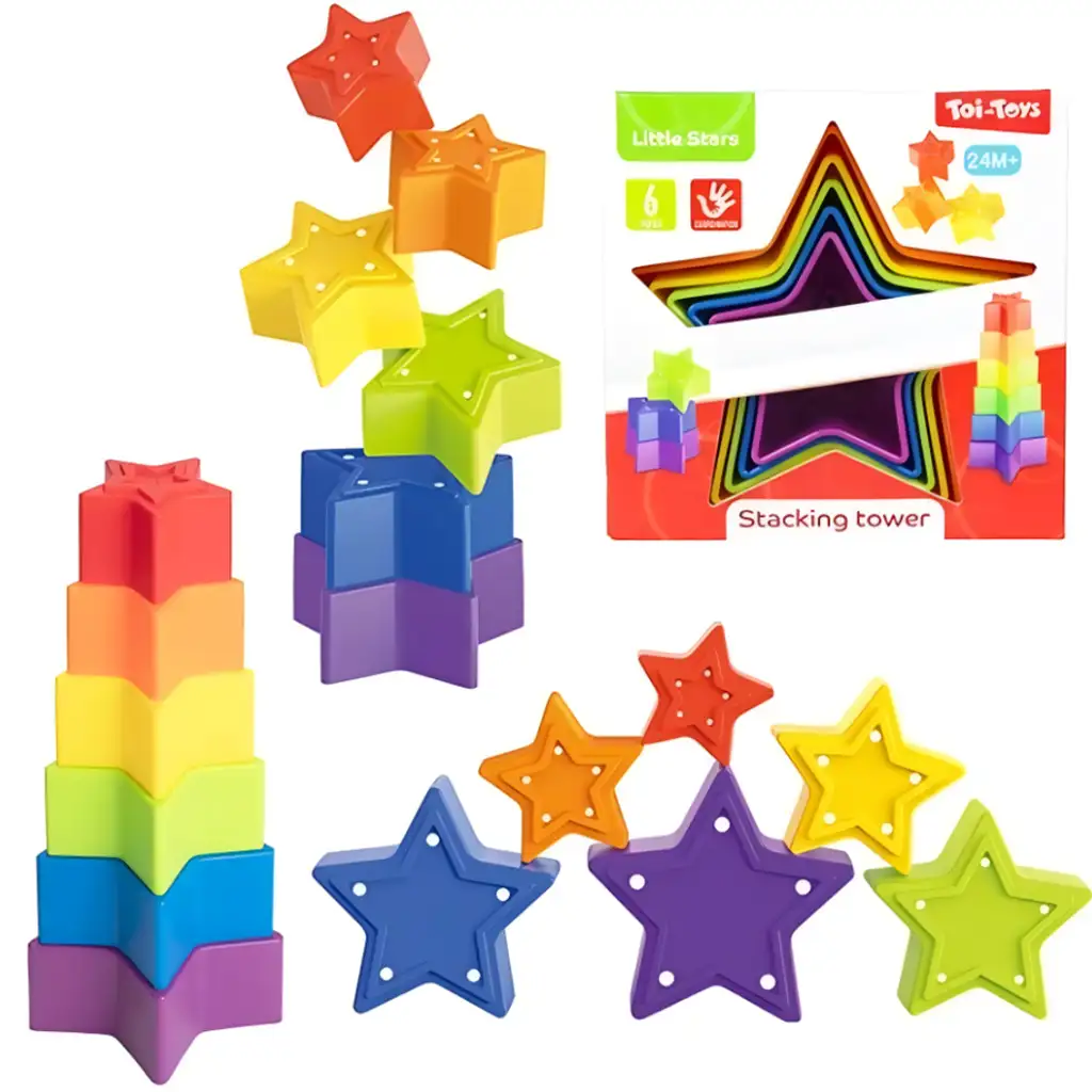 Little Stars: Színes csillag formájú toronyépítő bébijáték kép 1