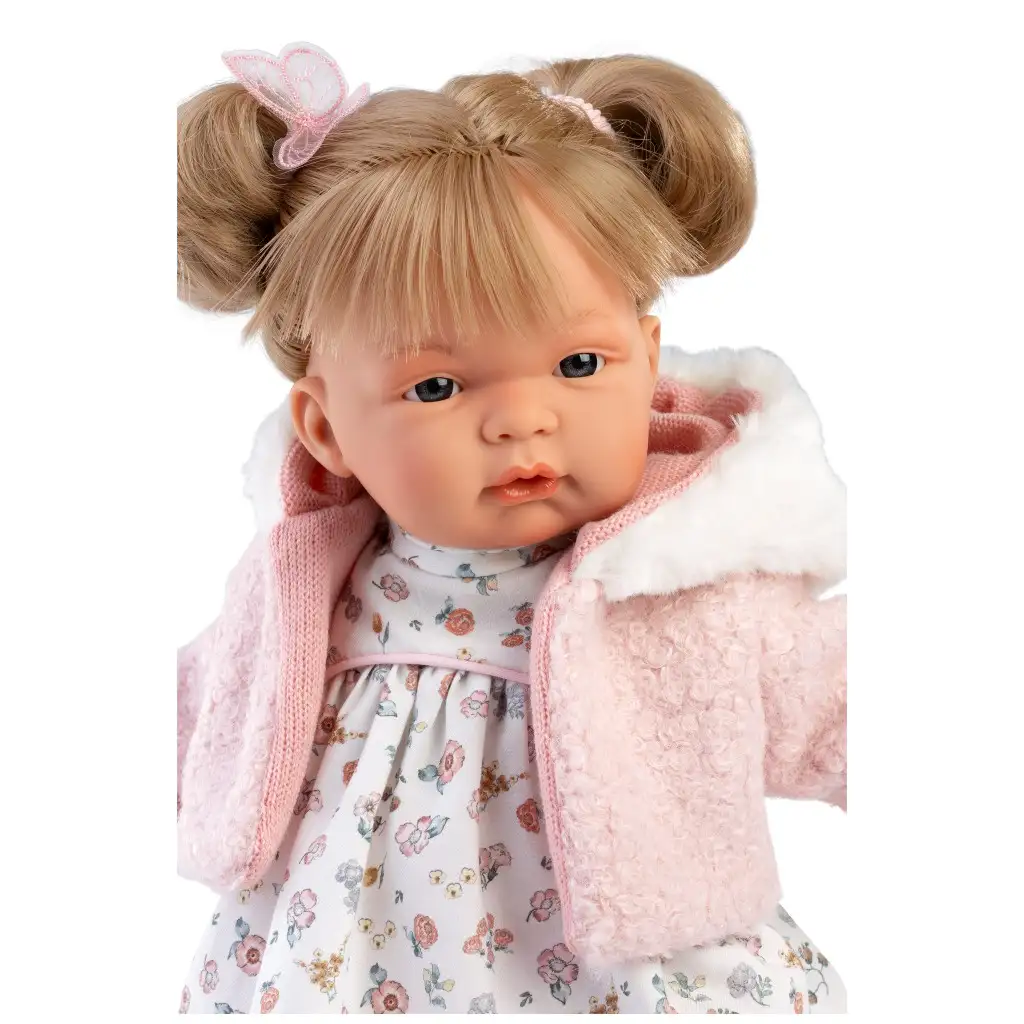 Llorens: Joelle 38cm-es baba hanggal virág mintás ruhában kép 3
