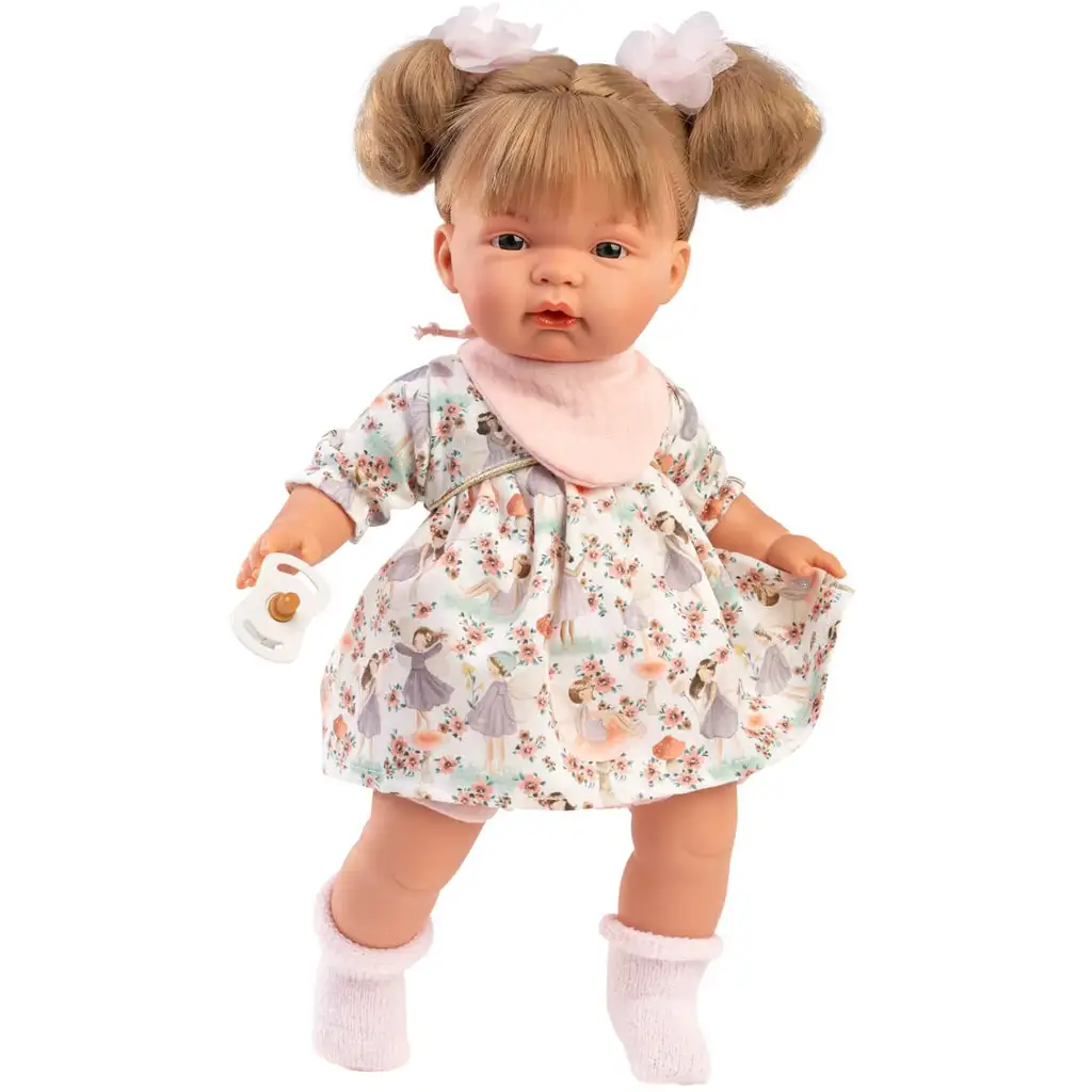 Llorens: Joelle 38cm-es síró baba cumival nyári ruhában kép 1
