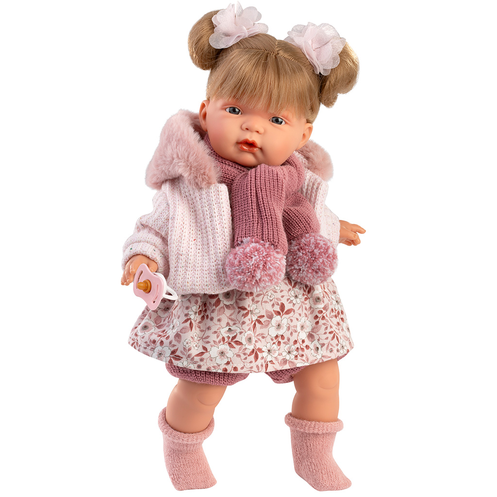 Llorens: Joelle 38cm-es síró baba bojtos sállal kép 1