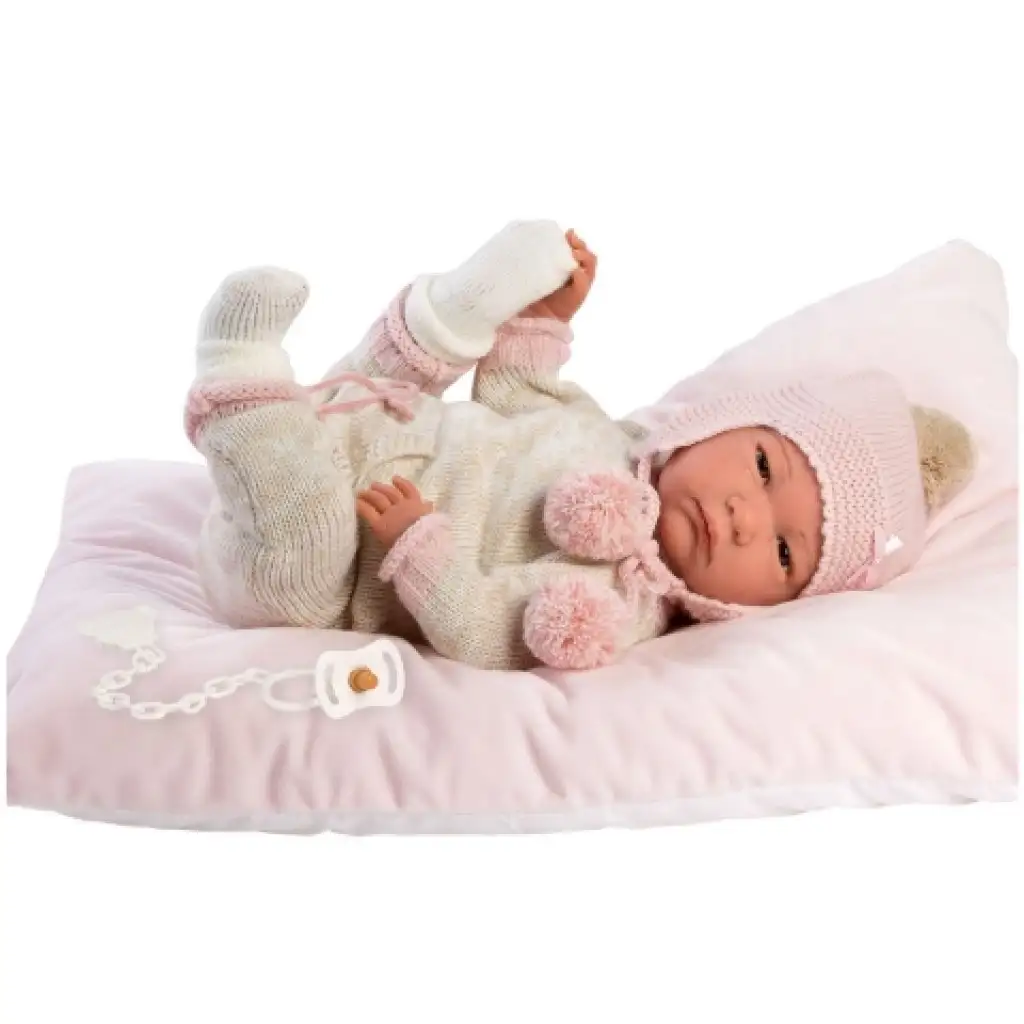 Llorens: Reborn limitált kiadású élethű újszülött baba bojtos ruhával 42cm-es kép 1