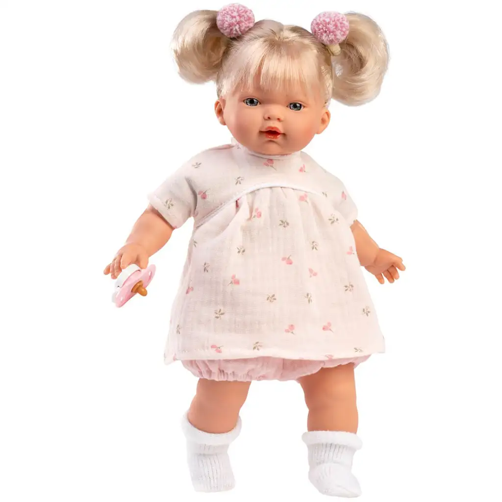Llorens: Roberta 33cm-es síró baba cumival virágos ruhában kép 1