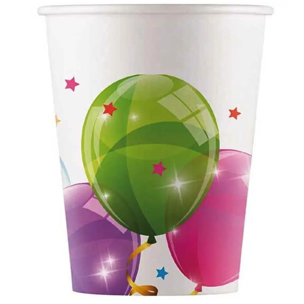 Színes lufik papírpohár 8db-os szett 200ml kép 1