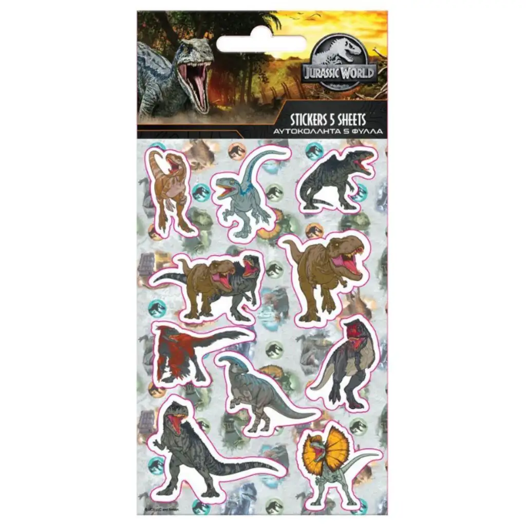 Jurassic World öntapadós matrica szett  8x12cm-es íven 5db kép 1