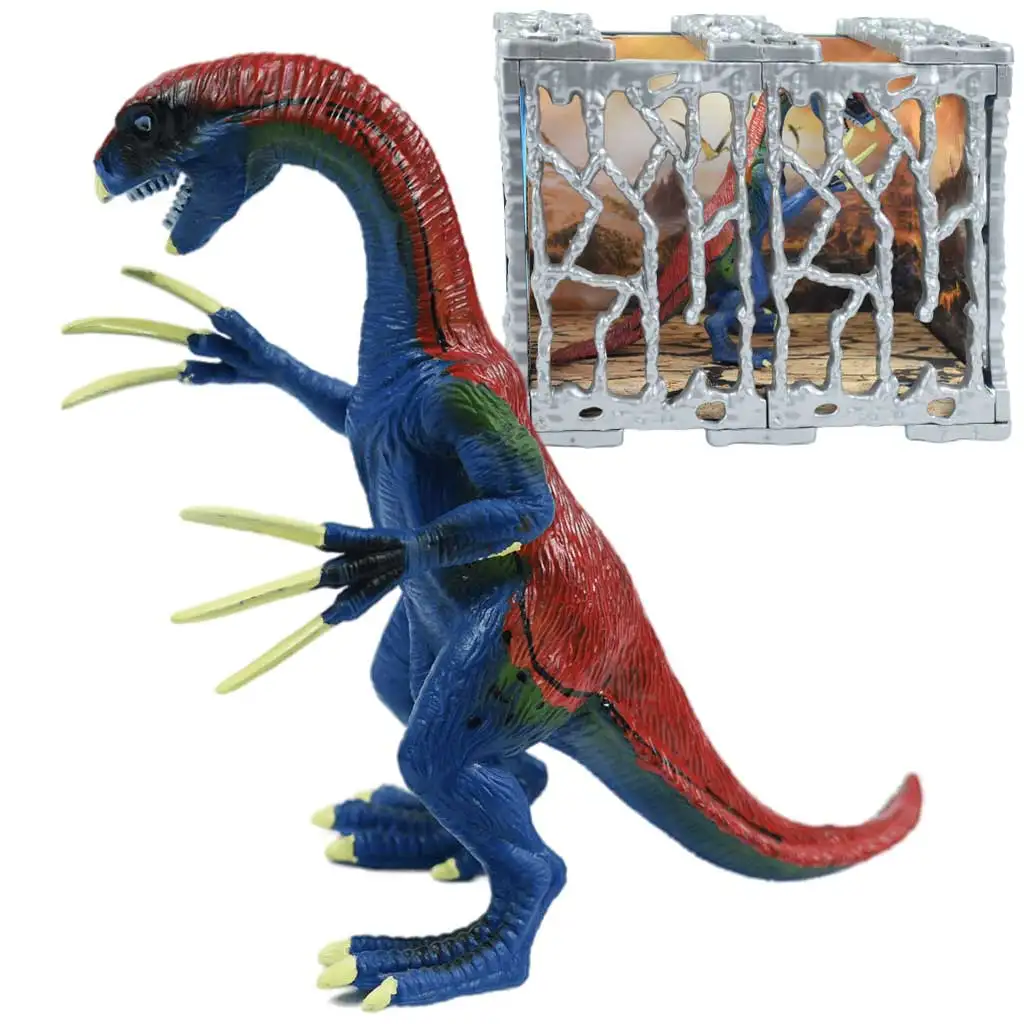 Dino World: Részletgazdagon kidolgozott 20cm-es Therizinosaurus dinoszaurusz figura ketrecben kép 1