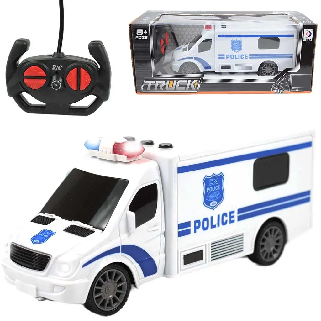 RC Távirányítós rendőr kisbusz fény és hang effektekkel 1/24-es méretarány 20cm kép 1