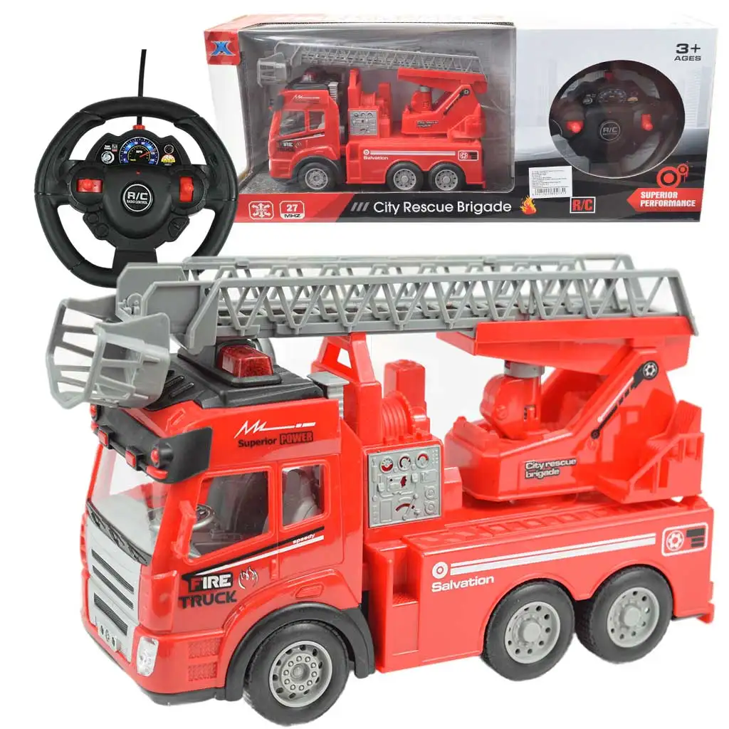 RC Távirányítós emelőkosaras tűzoltóautó fényeffektekkel 1/48-as méretarány 27 MHz 20cm kép 1