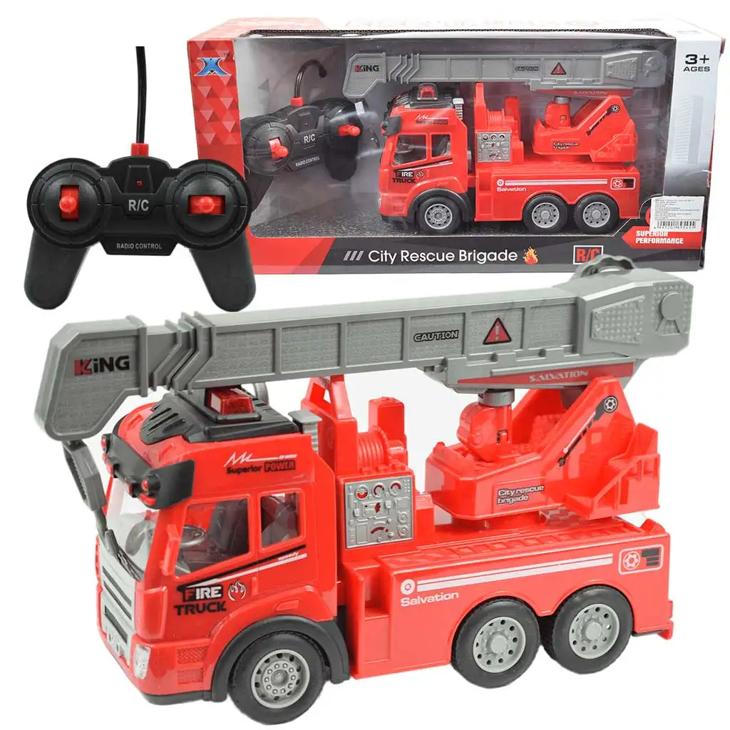 RC Távirányítós darus tűzoltóautó fényeffektekkel 1/43-as méretarány 27 MHz 20cm kép 1