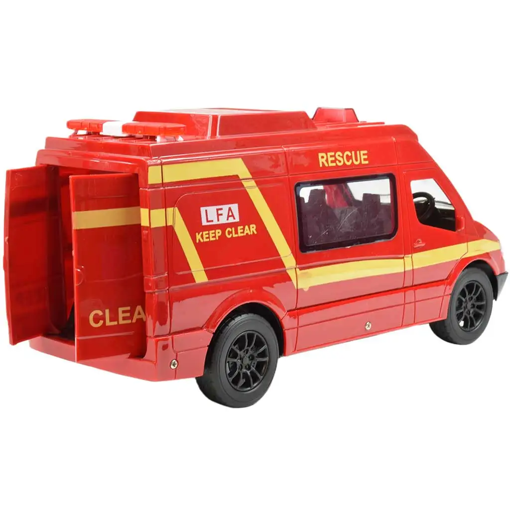 RC Távirányítós piros tűzoltó kisbusz fényeffektekkel 2,4GHz 1/12-es méretarány 30cm kép 2