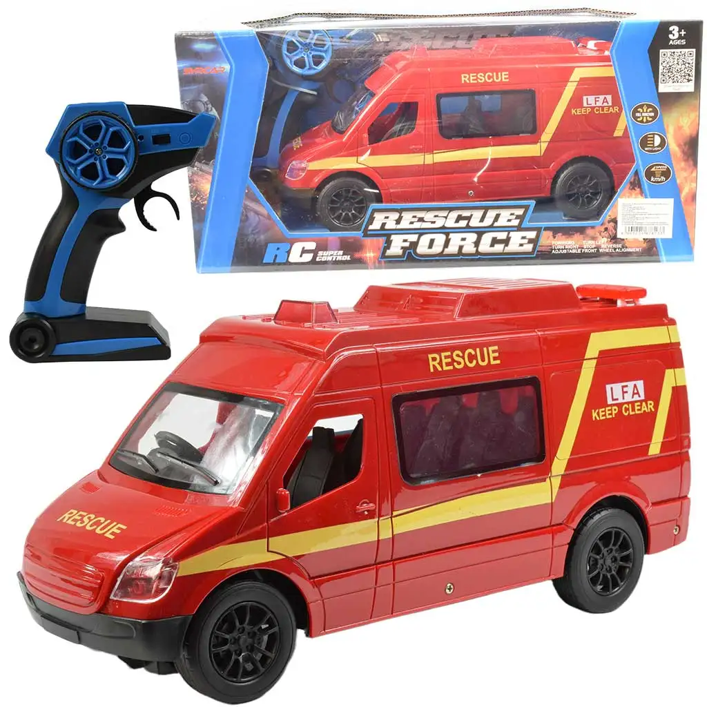 RC Távirányítós piros tűzoltó kisbusz fényeffektekkel 2,4GHz 1/12-es méretarány 30cm kép 1
