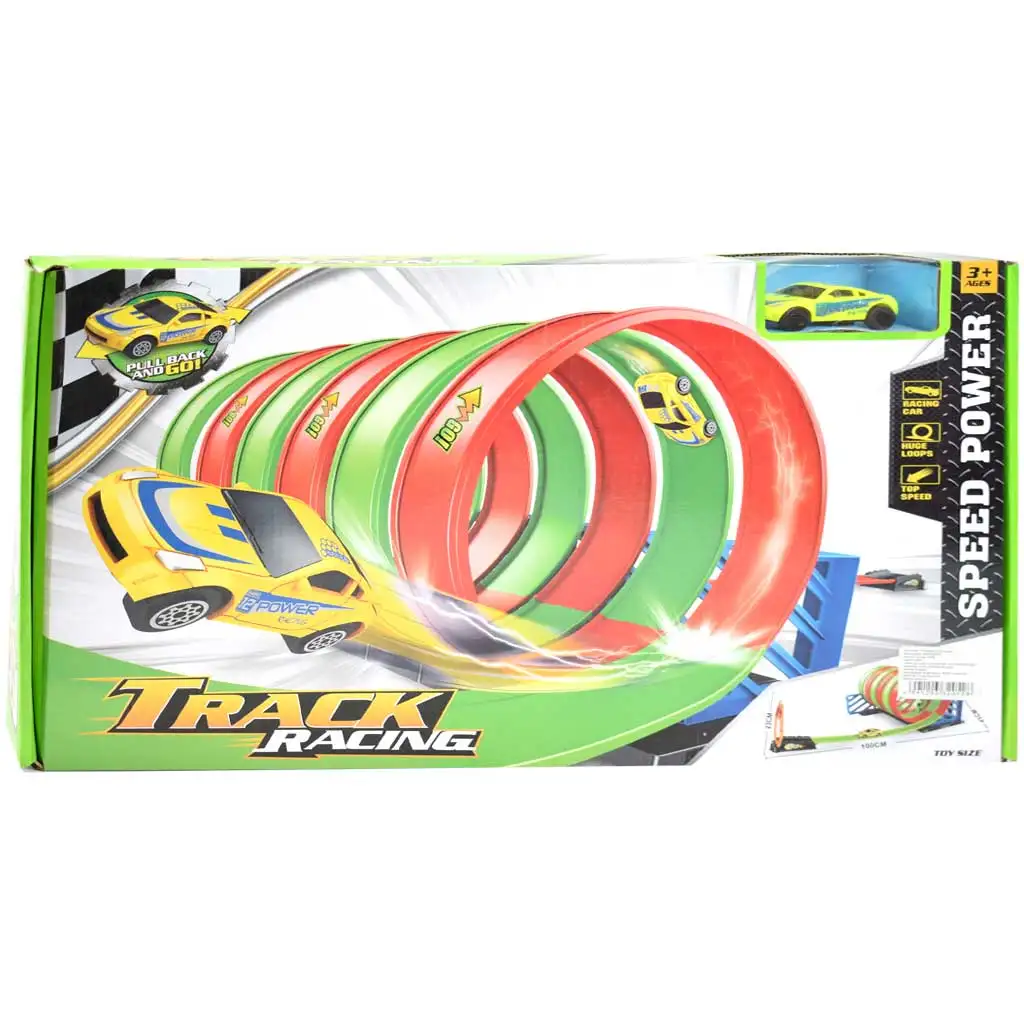 Track Racing: Spirál versenypálya szett 6db 360 fokos hurokkal és 1db kisautóval 1/64 kép 1