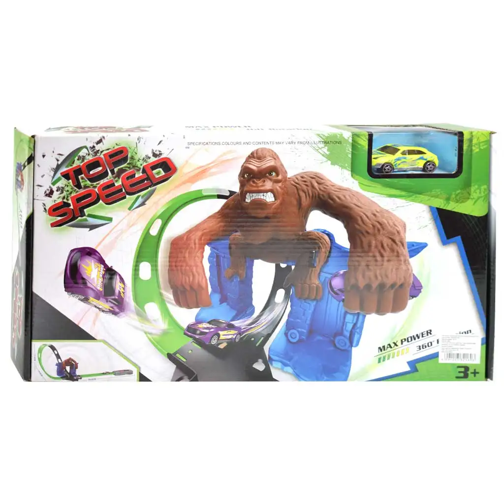 Top Speed: King-Kong 360°-os dupla szuper hurok versenypálya gorilla figurával 1db kisautóval 1/64 kép 1