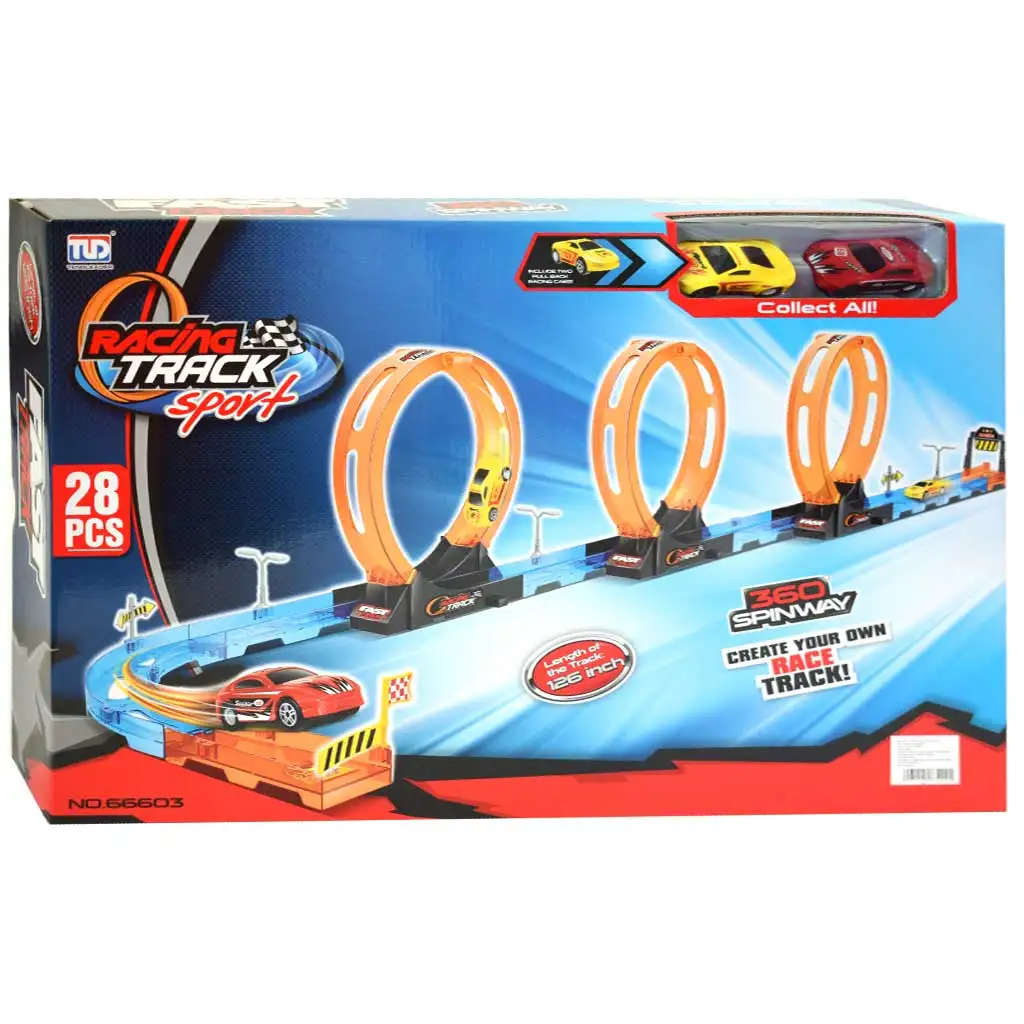 Racing Track: 28db-os versenypálya szett 3db hurokkal és 2db hátrahúzható autóval 1/64 kép 1