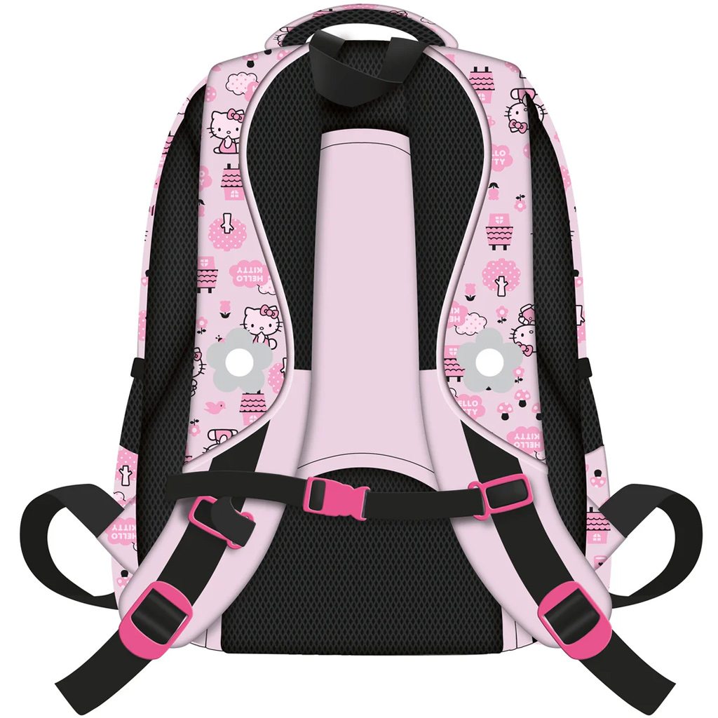 Rózsaszín Hello Kitty mintás 4 rekeszes iskolatáska, hátizsák pomponnal BPL58 40x28x18 cm kép 2