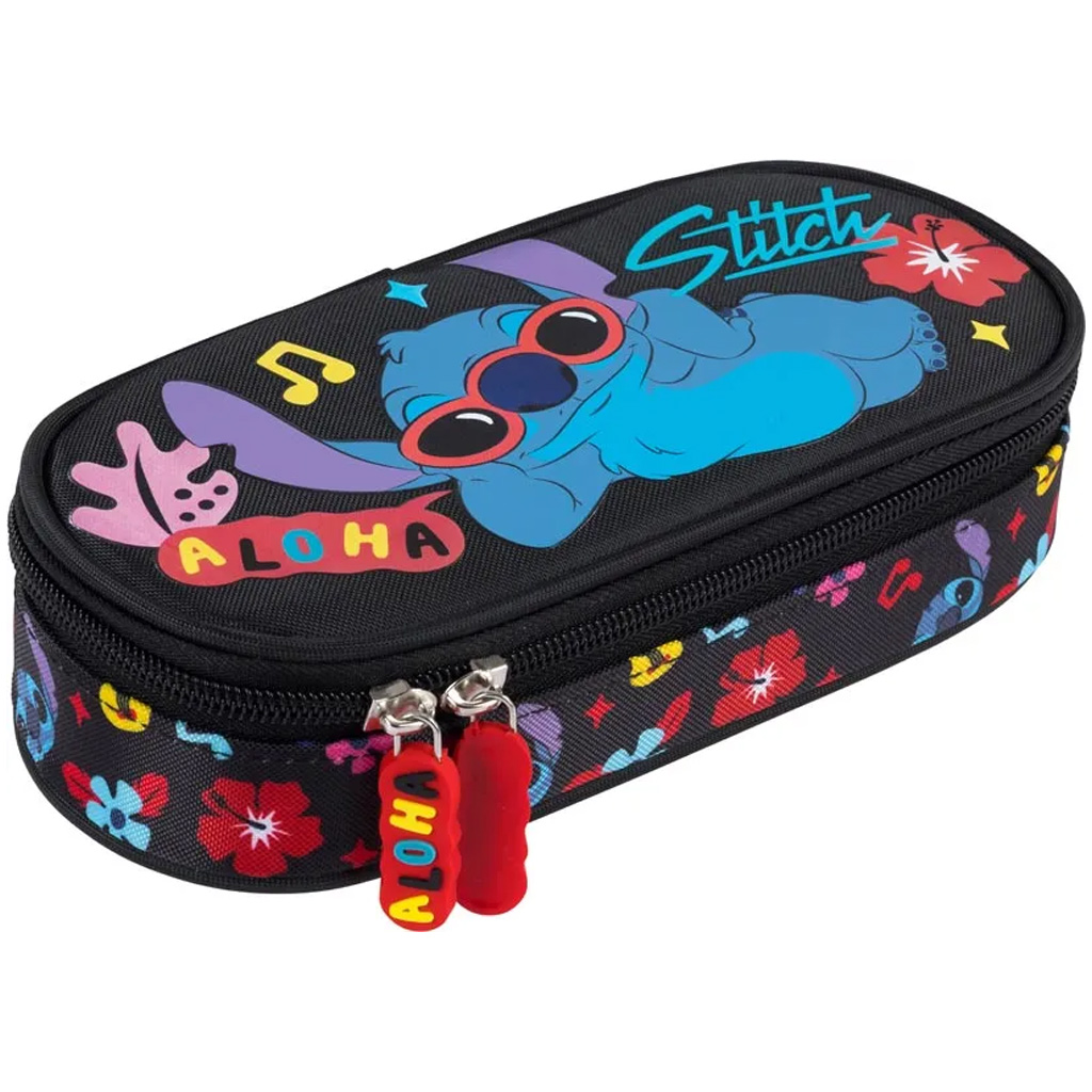Disney Stitch Aloha fekete színű ovális tolltartó PC01 23x9,5x6 cm kép 1