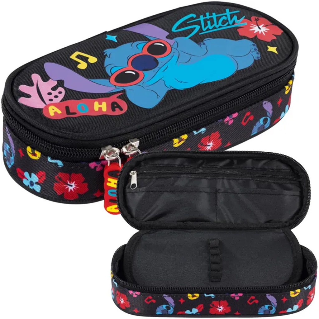Disney Stitch Aloha fekete színű ovális tolltartó PC01 23x9,5x6 cm kép 3