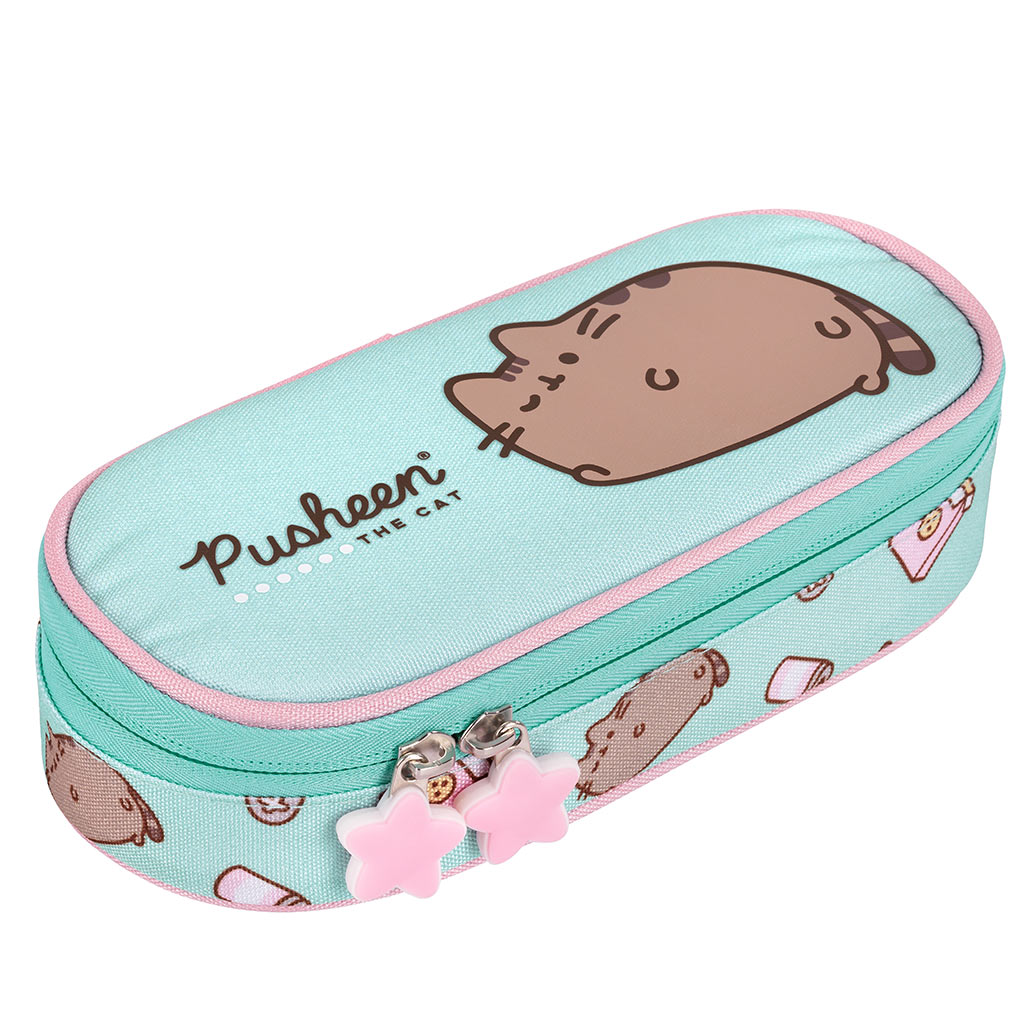 Pusheen cicás ovális tolltartó türkiz színben 23cm kép 1