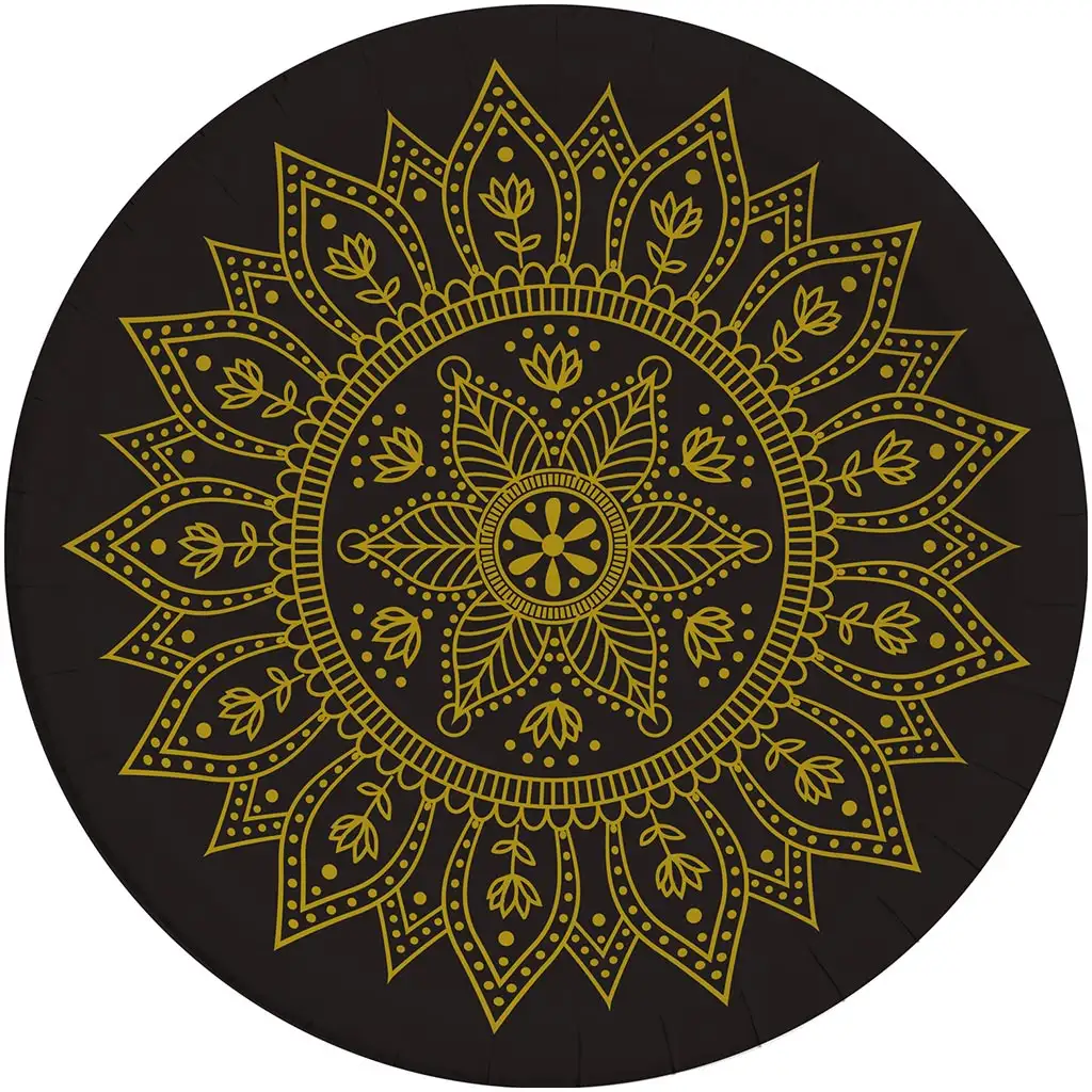 Mandala fekete-arany 8db-os papírtányér szett 23cm-es kép 1