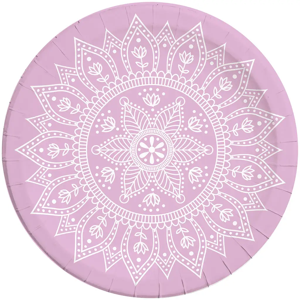 Mandala lila-fehér 8db-os papírtányér szett 23cm-es kép 1