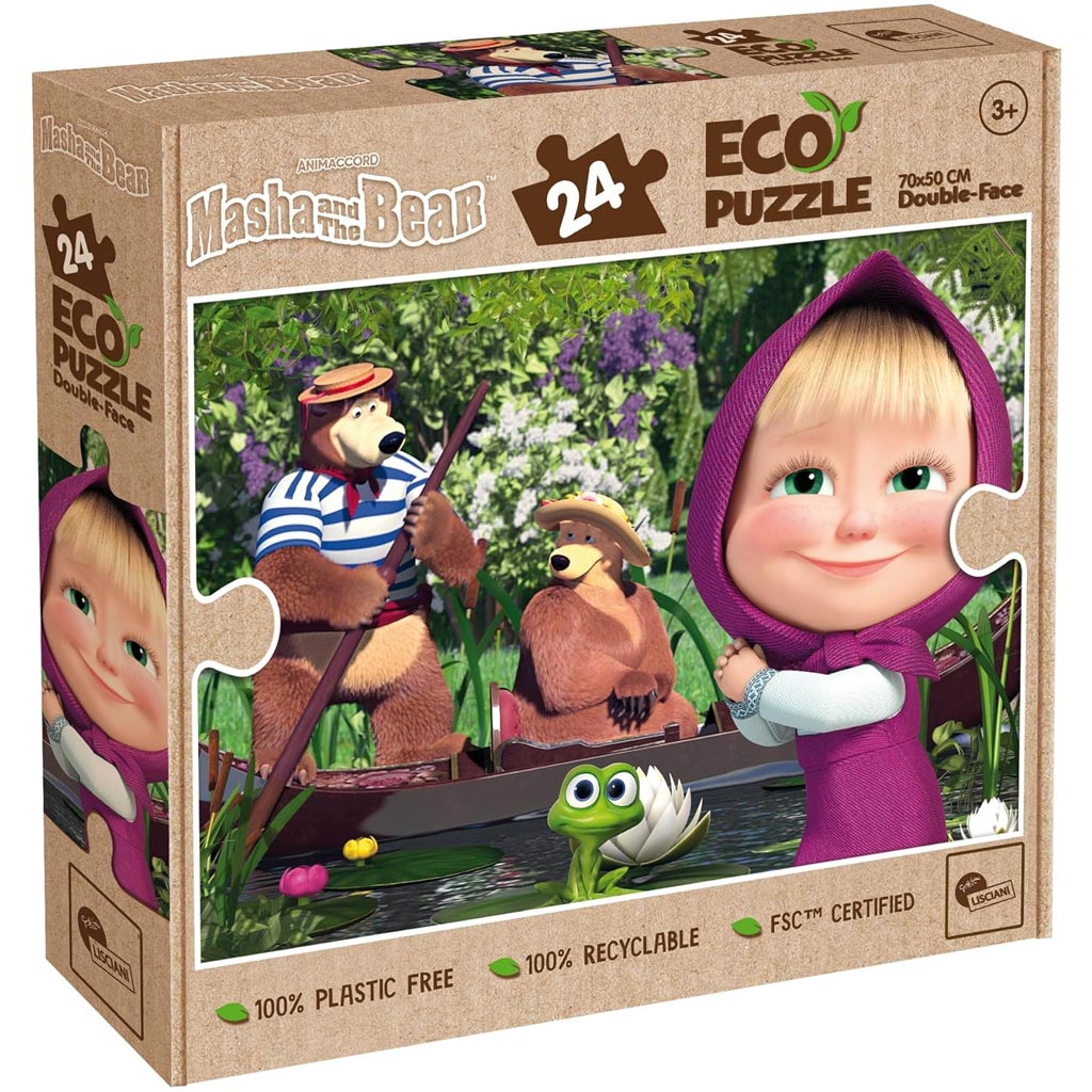 Mása és a medve a tavon 2 az 1-ben 24db-os Eco maxi puzzle és színező 70x50cm - Lisciani kép 1
