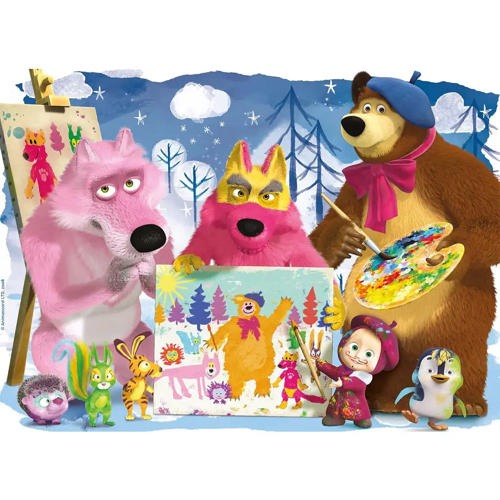 Mása és a medve festés a barátokkal 60db-os maxi padló puzzle 70x50cm - Lisciani kép 2