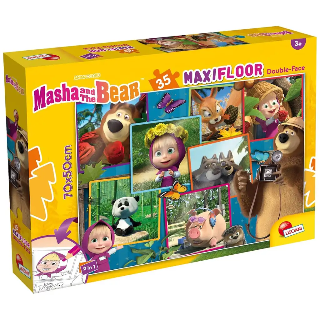 Mása és a medve képek 2 az 1-ben 35db-os maxi padló puzzle és színező 70x50cm - Lisciani kép 1
