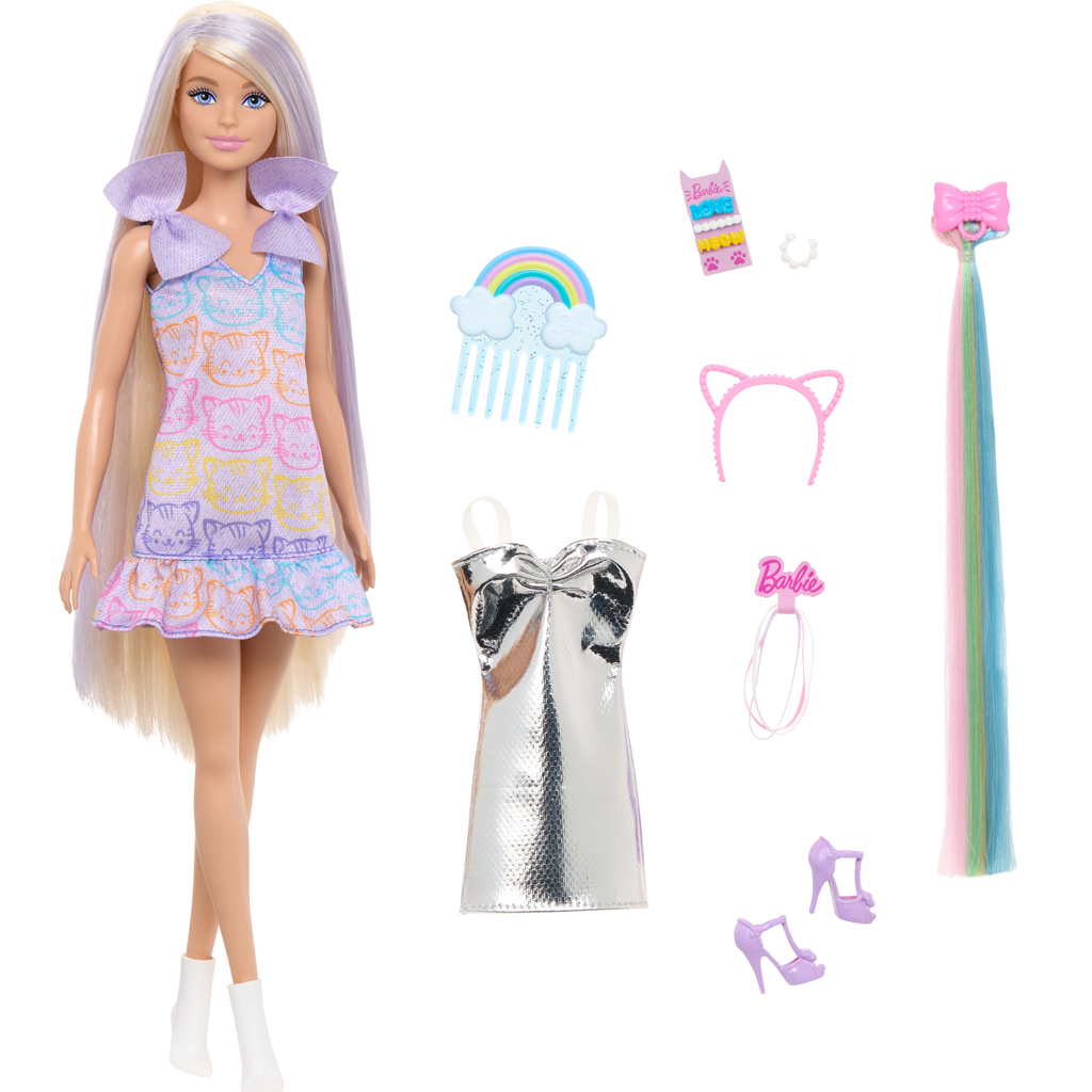Barbie baba cicás ruhában divatos tincsek játékszett - Mattel kép 3