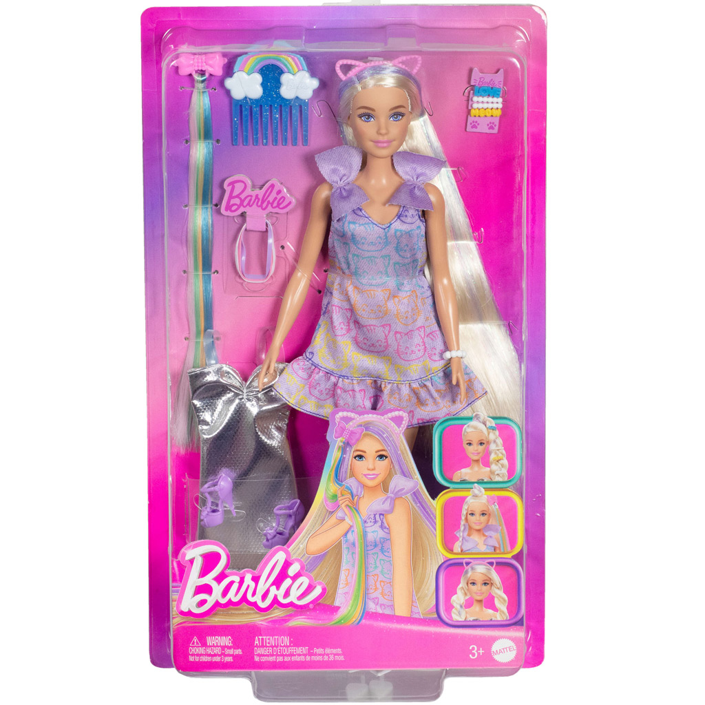 Barbie baba cicás ruhában divatos tincsek játékszett - Mattel kép 1