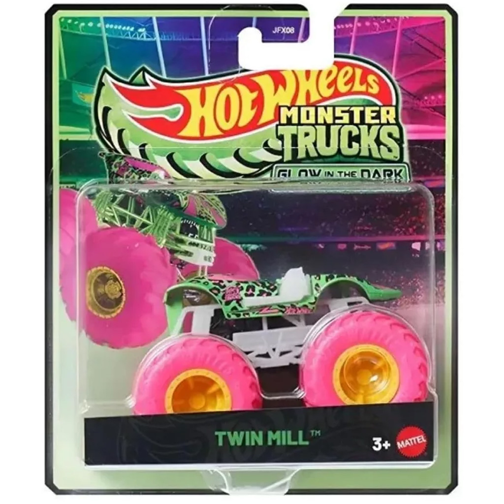 Hot Wheels Monster Trucks: Twin Mill neon zöld sötétben világító kisautó 1/64 – Mattel kép 1