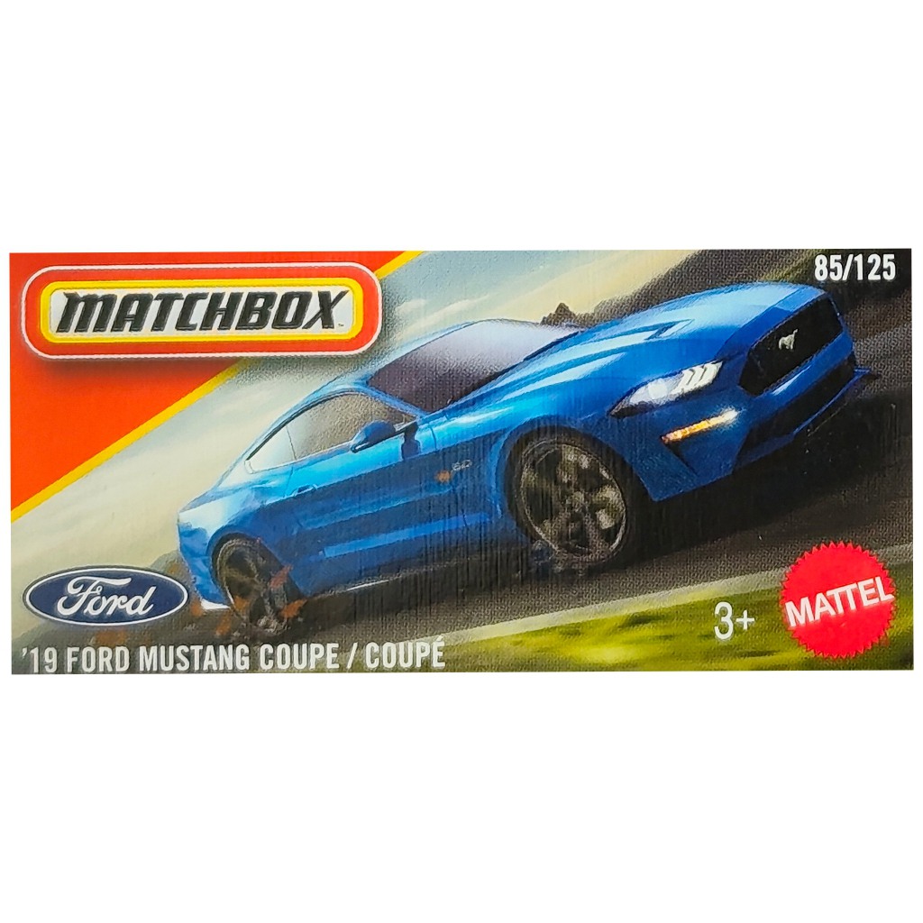 Matchbox: '19 Ford Mustang Coupé kék papírdobozos kisautó 1/64 – Mattel kép 1