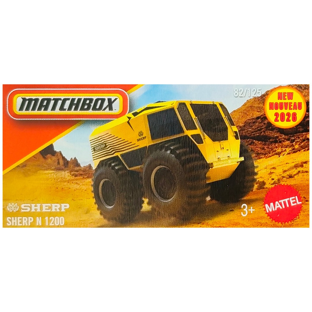 Matchbox: SHERP N 1200 sárga papírdobozos kisautó 1/64 – Mattel kép 1