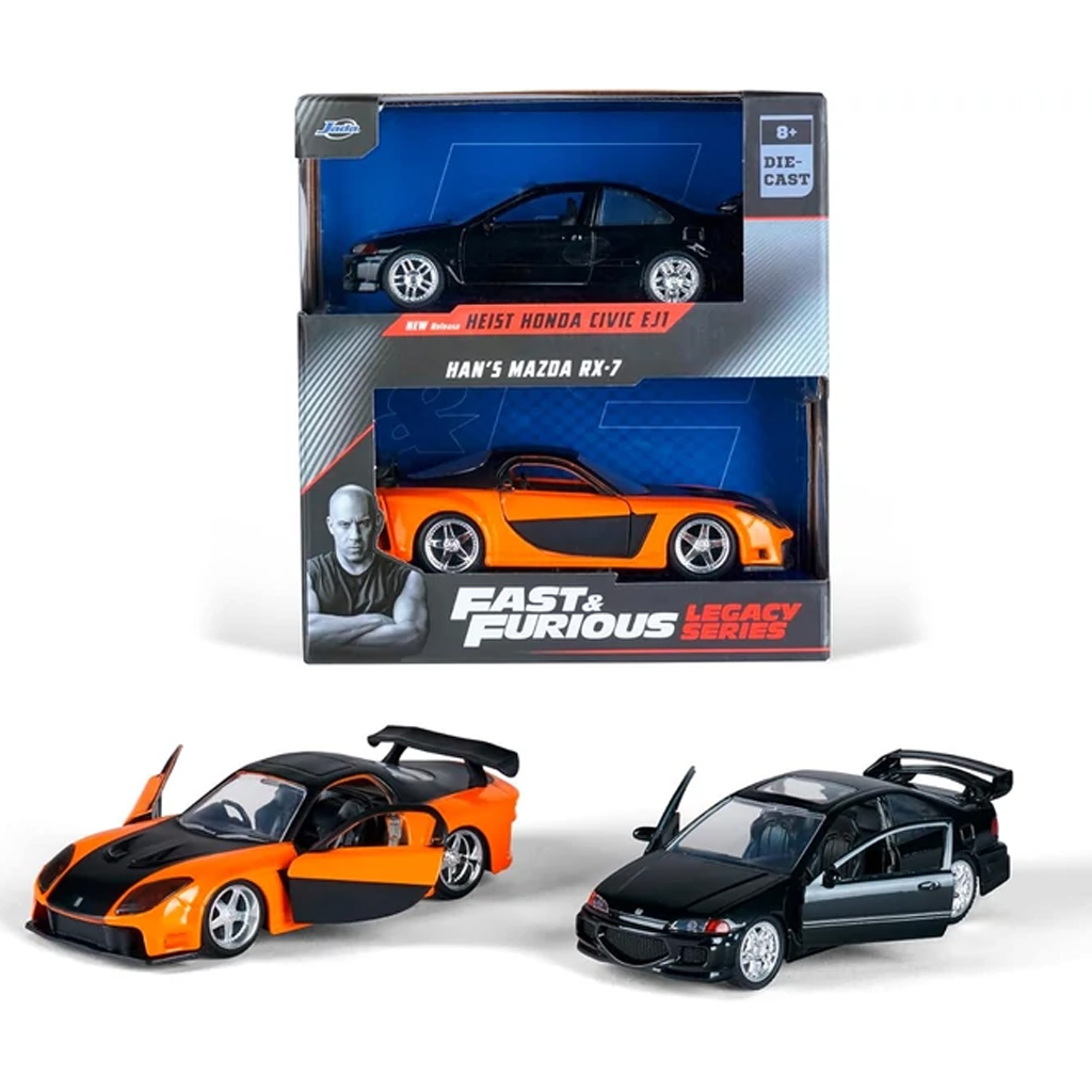 Halálos Iramban: Legacy Series Han’s Mazda RX-7 & Heist Honda Civic fém autómodell szett 1/32 - Jada Toys kép 1