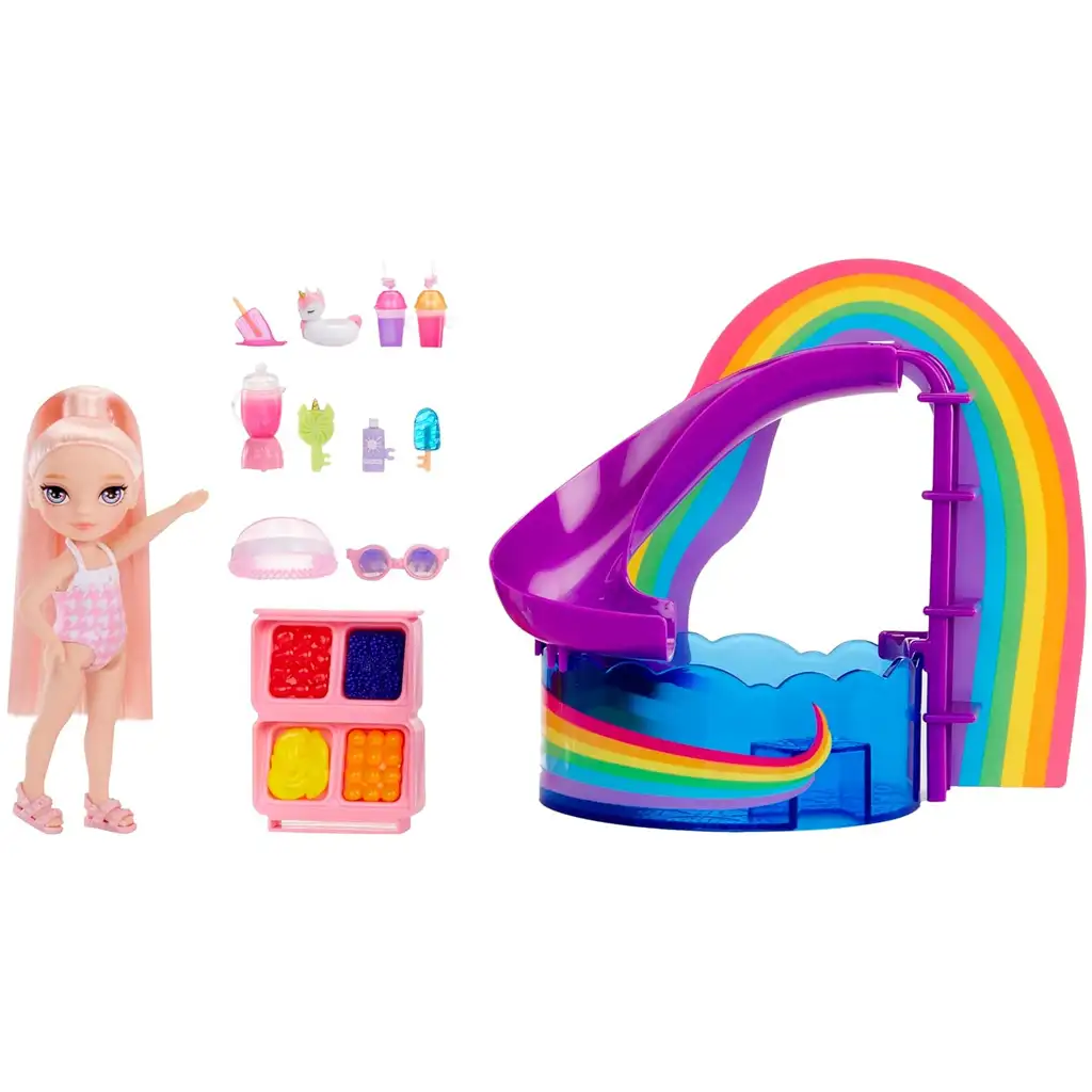 Rainbow High: Medencés parti játékszett Blush Parker babával kép 2