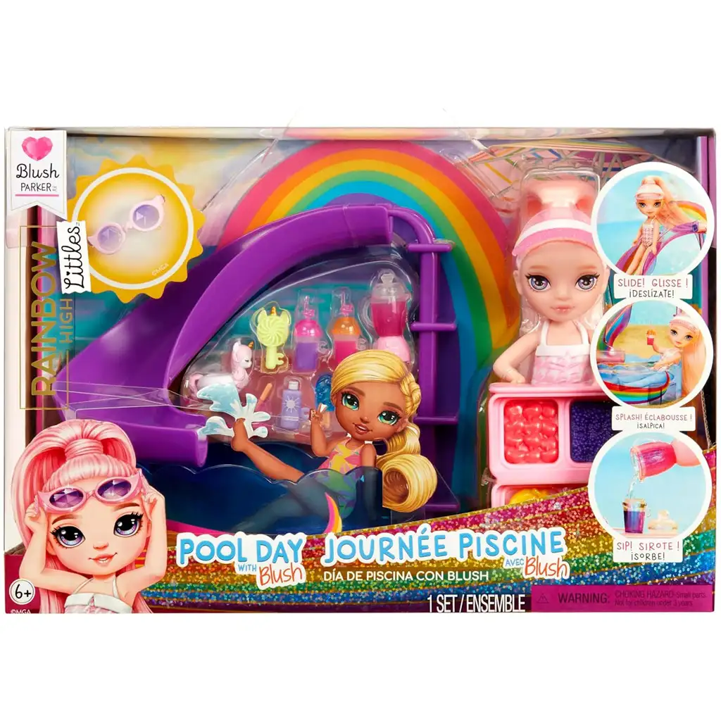Rainbow High: Medencés parti játékszett Blush Parker babával kép 1