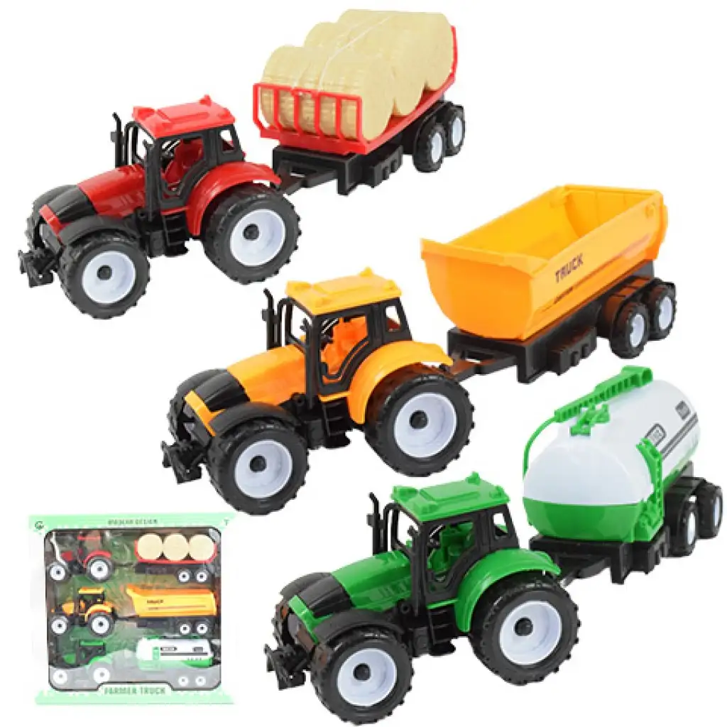 Farmer Truck: Három részes farmer traktor szett utánfutóval 28cm kép 1